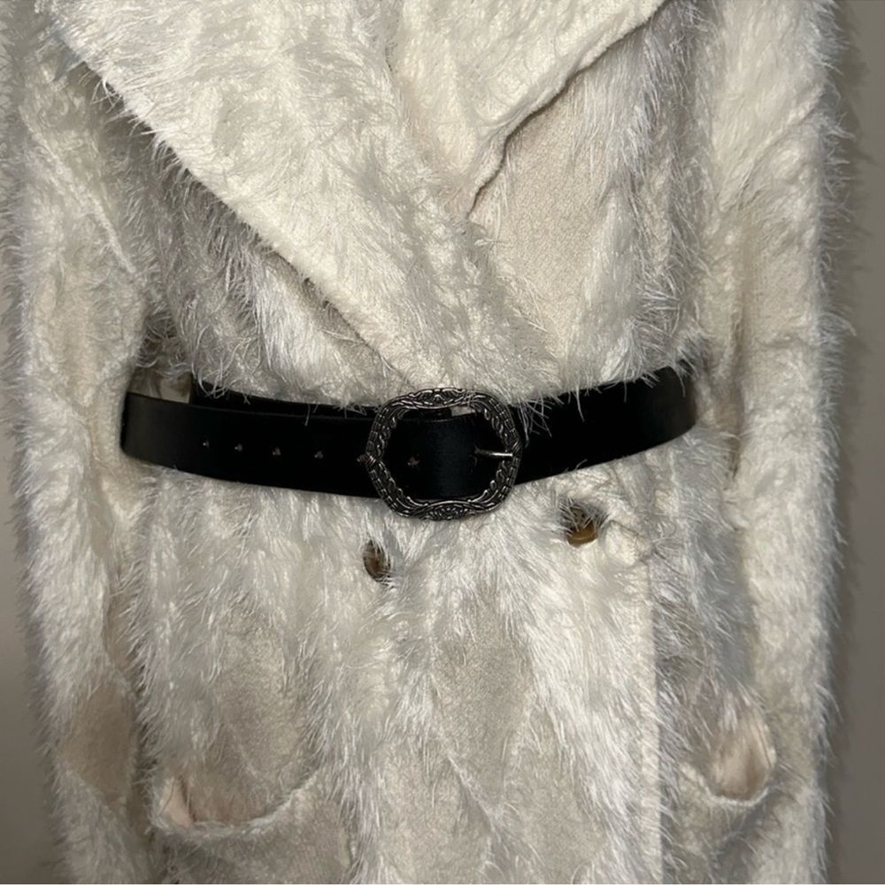 free people M/L Black Silver Tone Buckle Genuine Buff Leather Belt